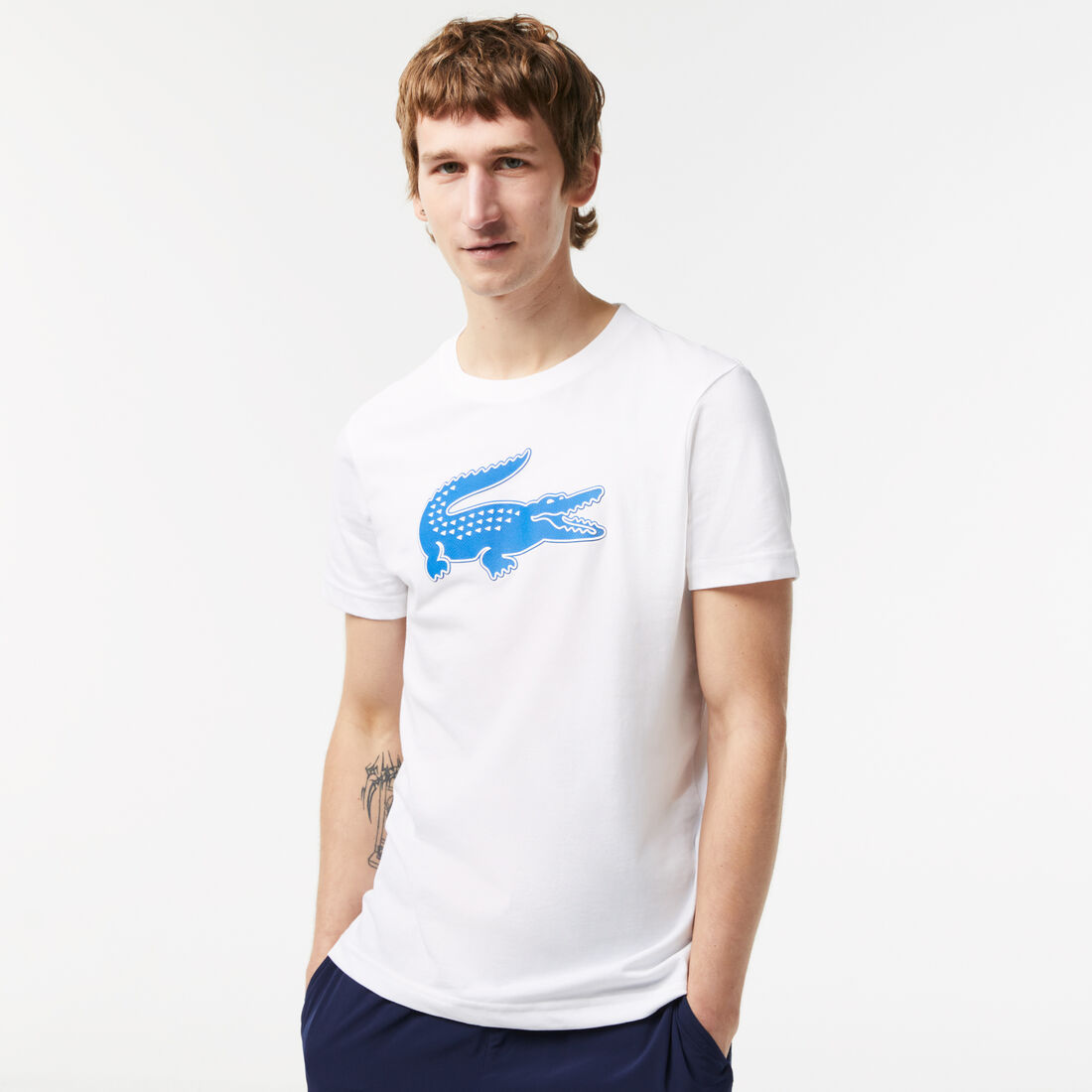 Lacoste Sport 3d Print Crocodile Breathable Jersey Men's T Shirts White / Blue | 517-XLGOBV