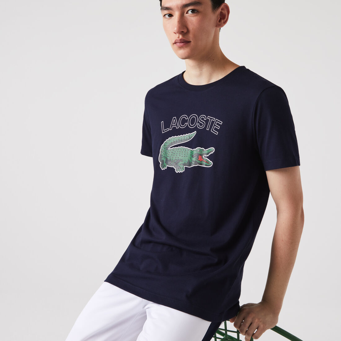 Lacoste Sport Crocodile Print Jersey Men's T Shirts Navy Blue | 864-UZAMJX