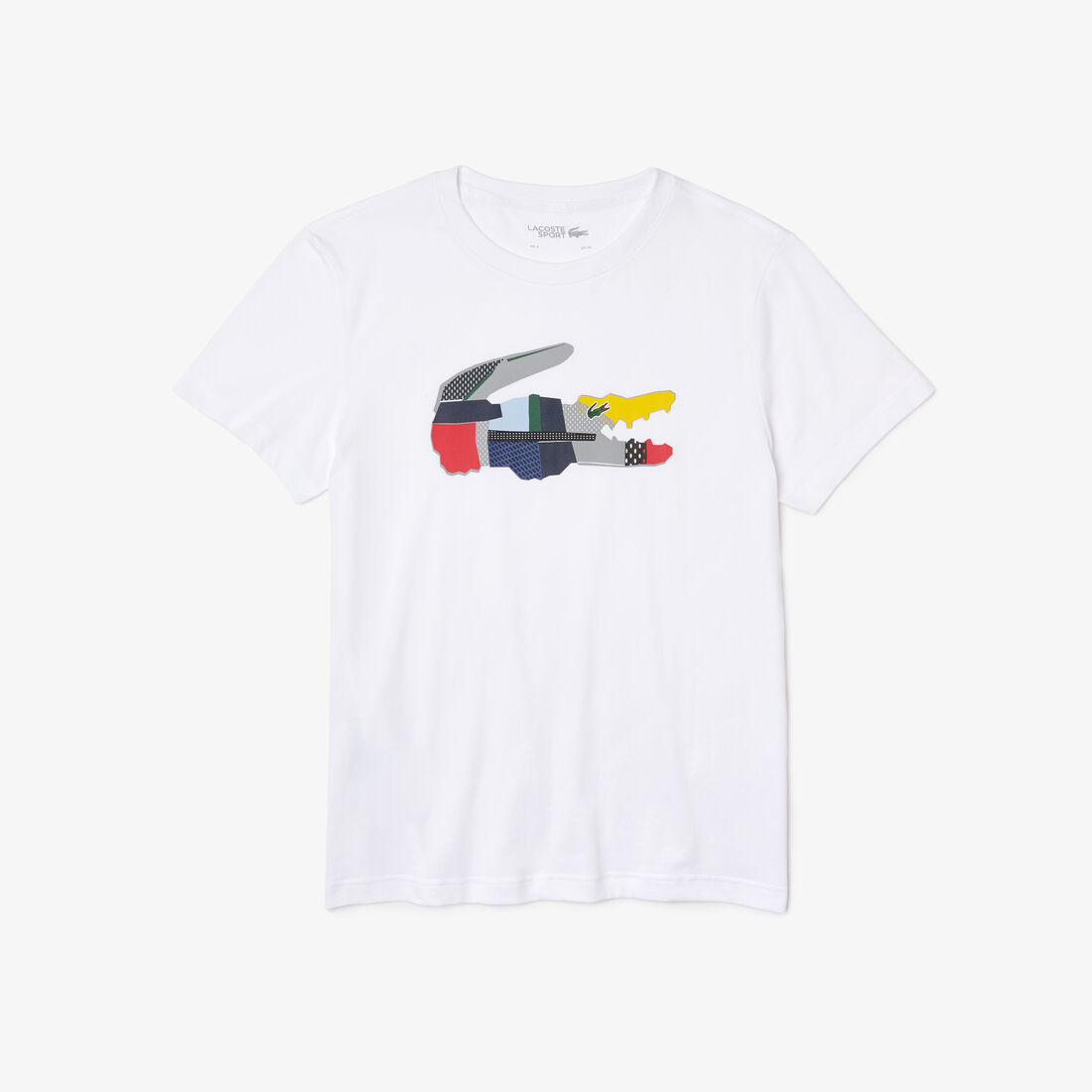 Lacoste Sport Patchwork Crocodile Print Cotton Men's T Shirts White | 293-OGHCLK