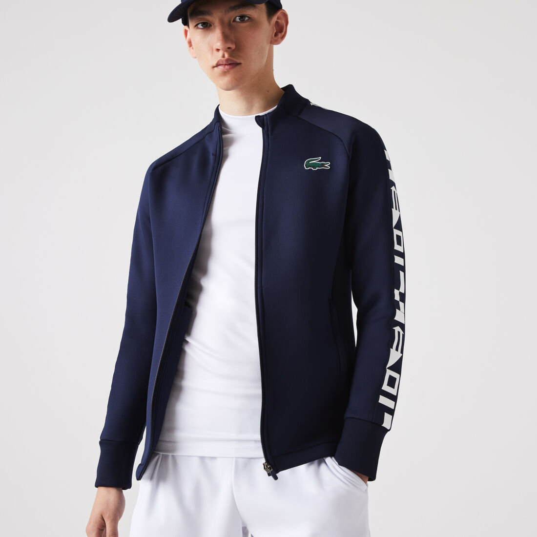 Lacoste Sport Printed Zip Tennis Men's Sweatshirts Navy Blue | 781-CYGHAZ