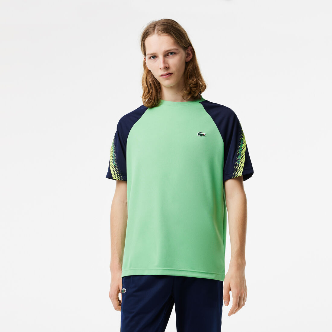 Lacoste Sport Regular Fit Logo Stripe Men's T Shirts Green / Navy Blue | 635-AHBWUZ