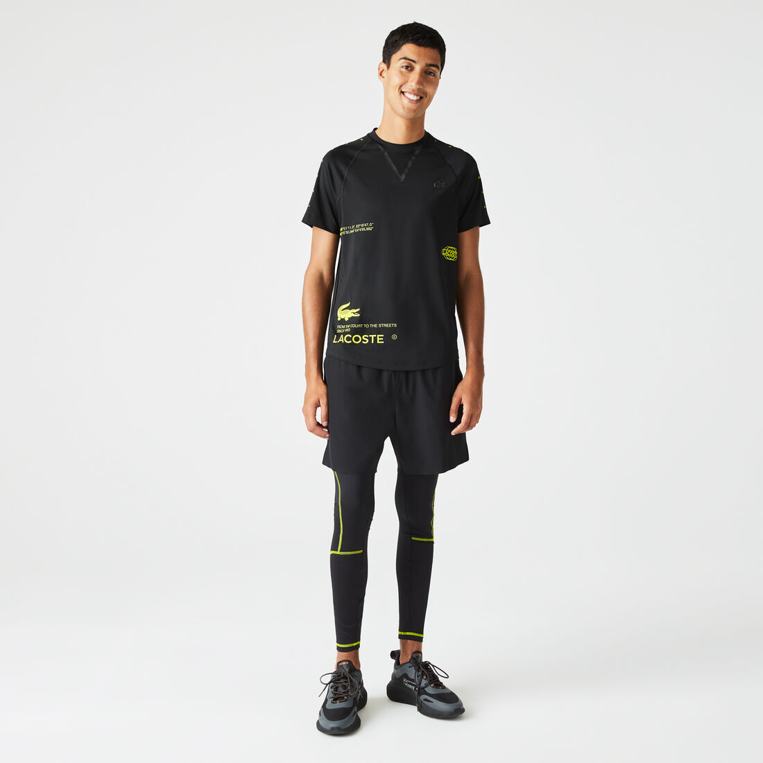 Lacoste Sport Stretch Jersey Men's T Shirts Black / Yellow | 749-AQEUZB