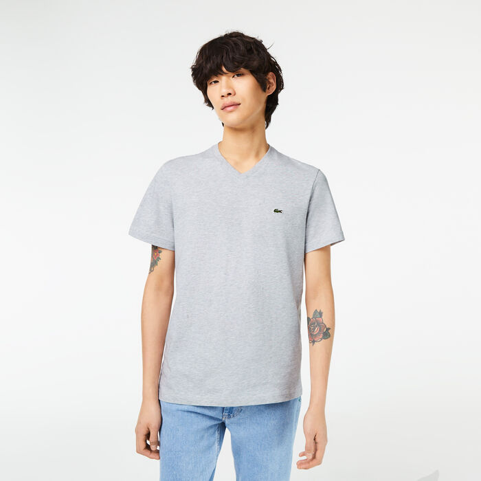 Lacoste V-neck Cotton Men's T Shirts Grey | 834-OHFQAD