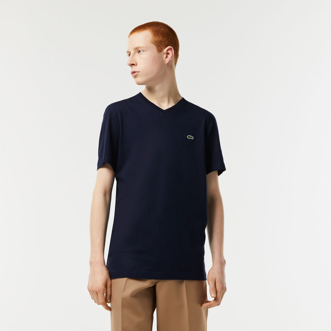 Lacoste V-neck Cotton Men's T Shirts Navy Blue | 150-LAQENM