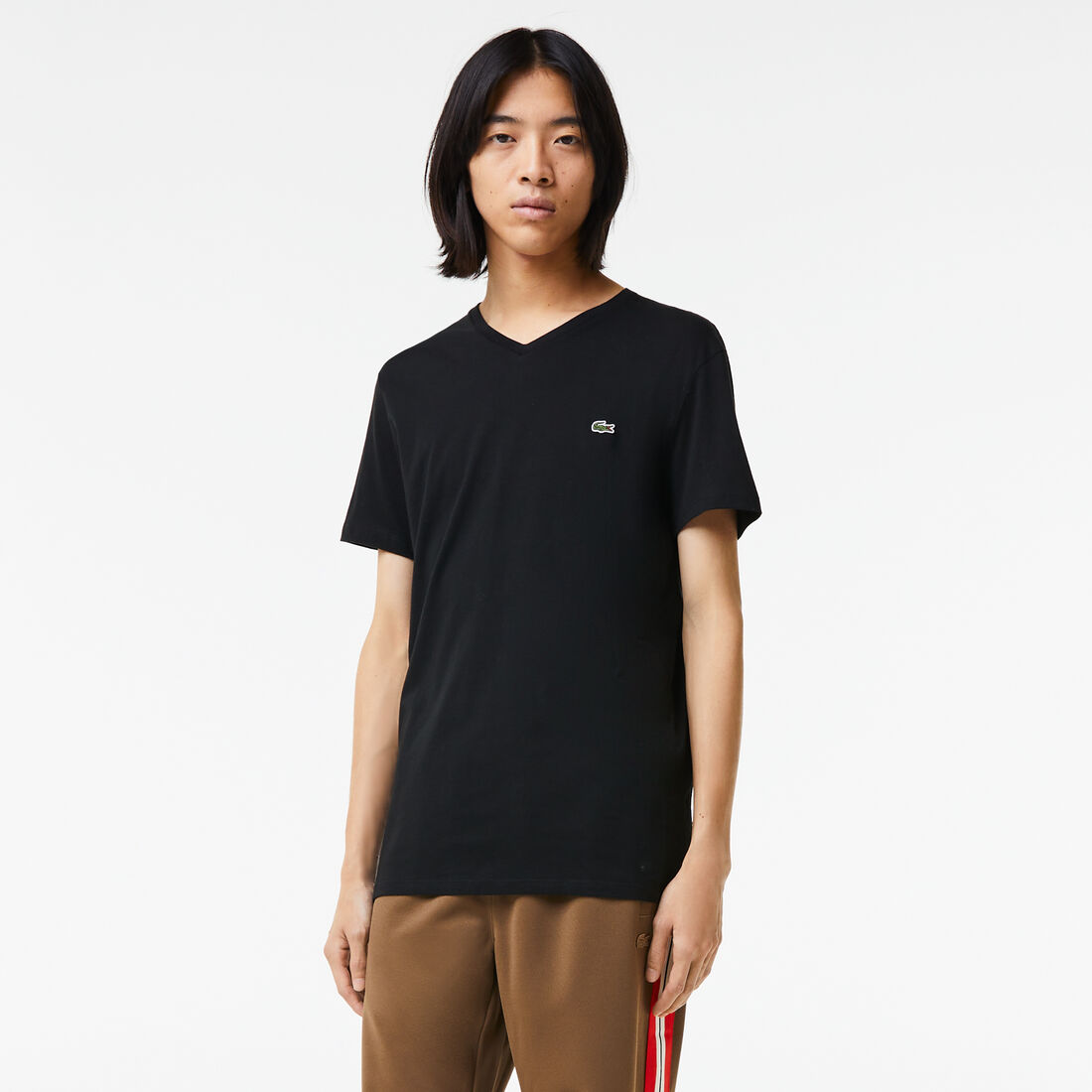 Lacoste V-neck Pima Cotton Jersey Men's T Shirts Black | 049-KDZQUI