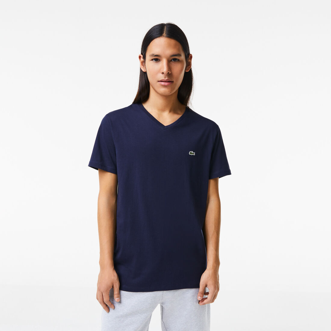 Lacoste V-neck Pima Cotton Jersey Men's T Shirts Navy Blue | 205-IKWXFS