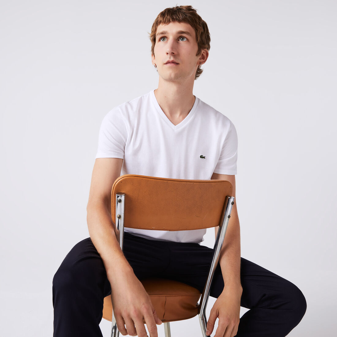 Lacoste V-neck Pima Cotton Jersey Men's T Shirts White | 307-CWURGO