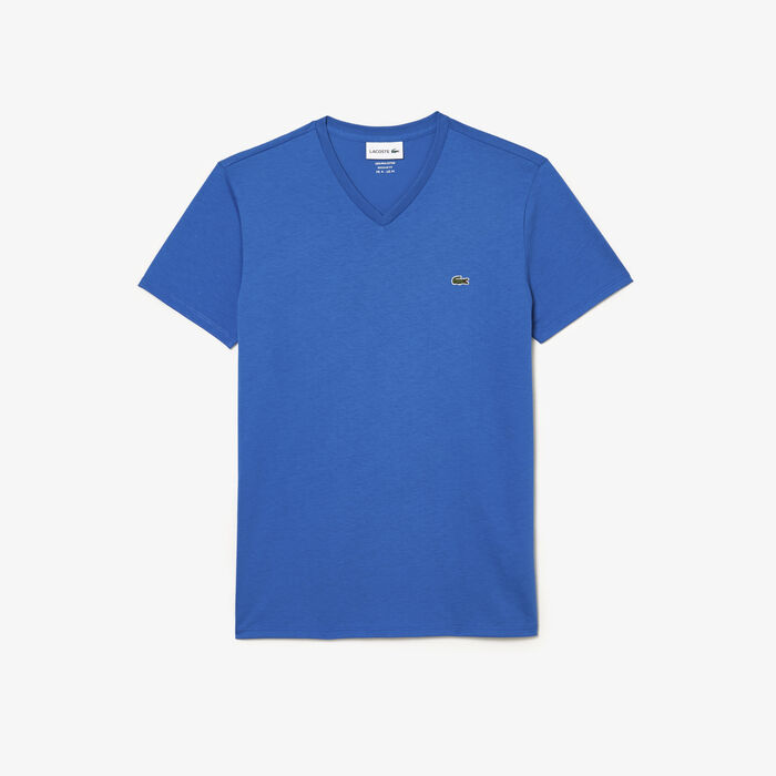 Lacoste V-neck Pima Cotton Jersey Men's T Shirts Blue | 745-EOFVMW