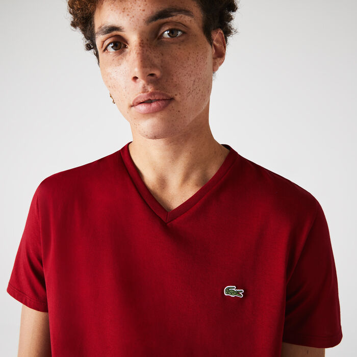 Lacoste V-neck Pima Cotton Jersey Men's T Shirts Red | 869-YFWCJB