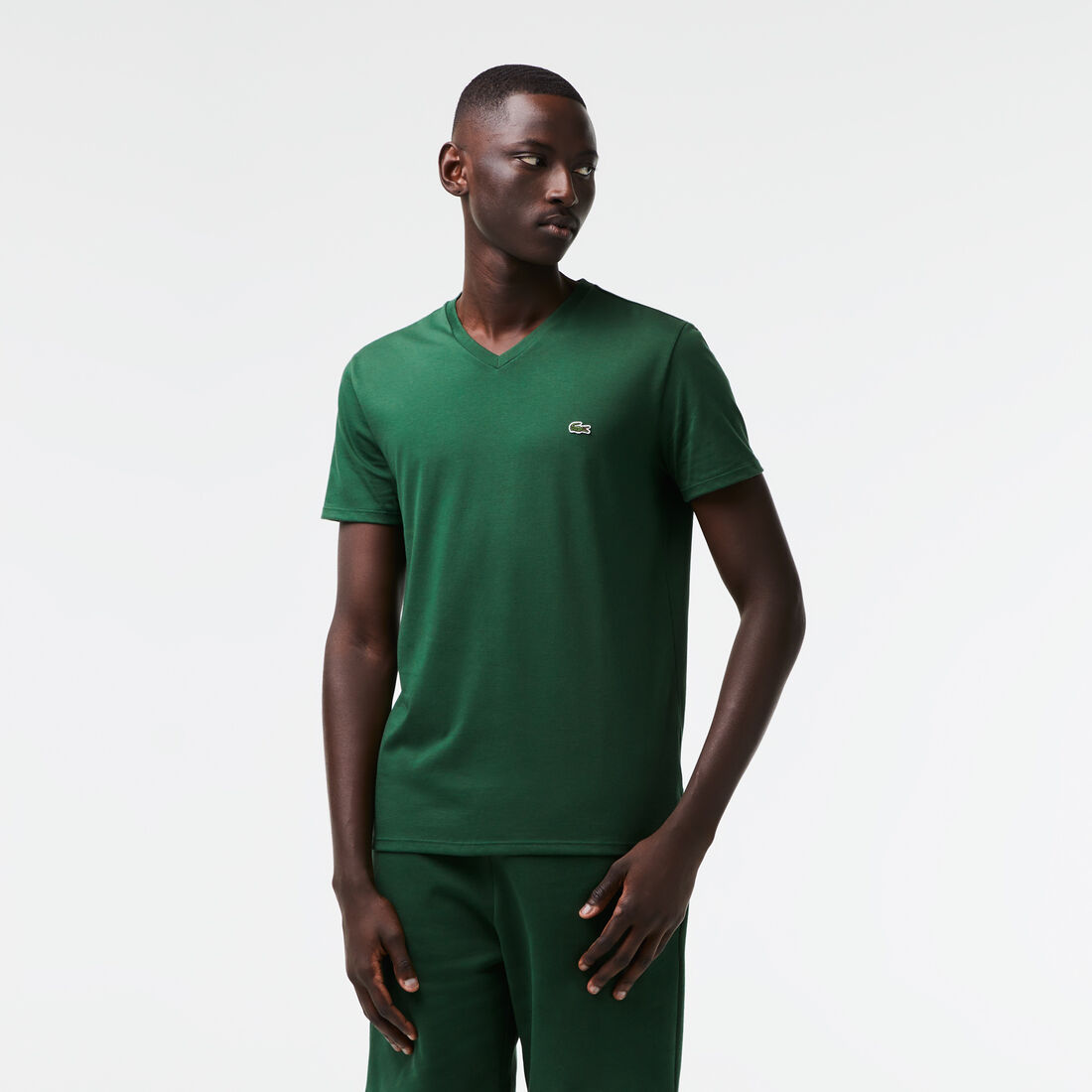 Lacoste V-neck Pima Cotton Jersey Men's T Shirts Green | 980-DXHZSE