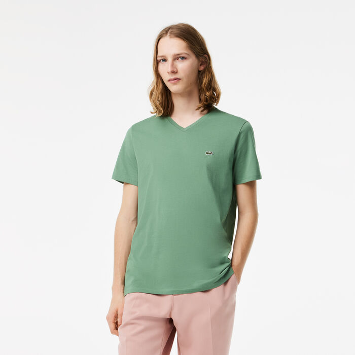 Lacoste V-neck Pima Cotton Jersey Men's T Shirts Khaki Green | 984-WHJQVC