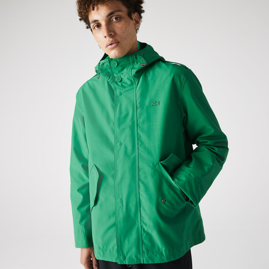 Lacoste Water-resistant Cotton Blend Short Hooded Men's Jackets Green | 630-FCUZHA