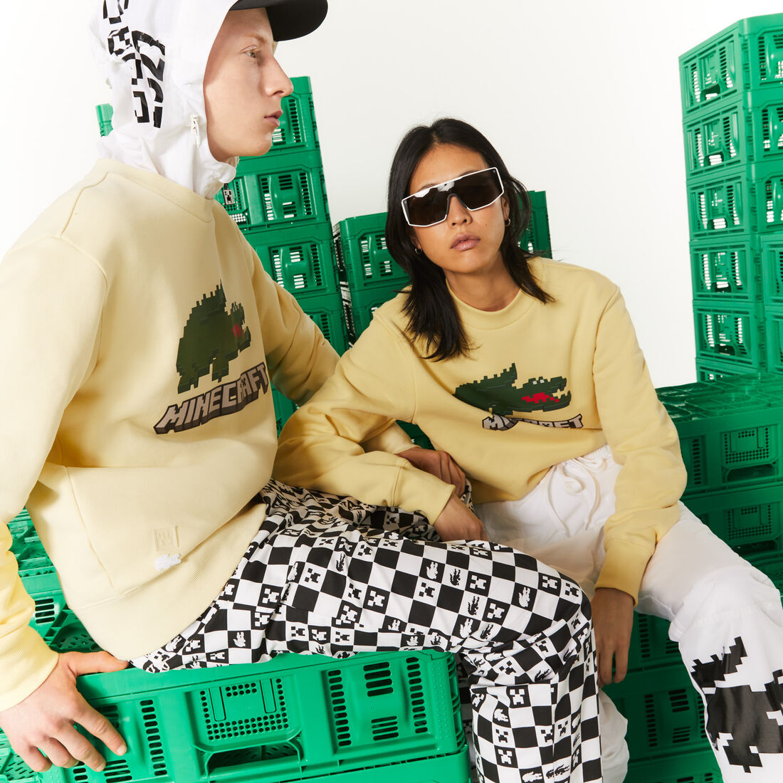 Lacoste X Minecraft Organic Fleece Men's Sweatshirts Yellow | 805-TIYWDH