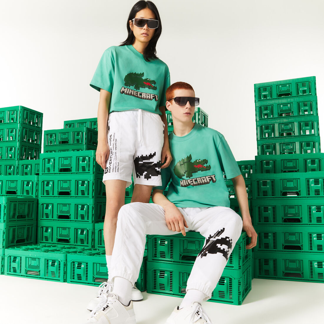 Lacoste X Minecraft Print Organic Cotton Men's T Shirts Green | 302-WGJOQA