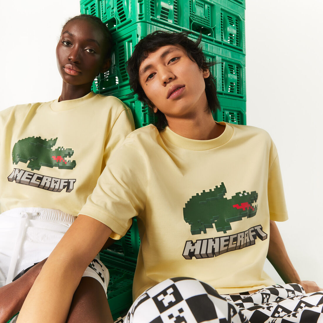 Lacoste X Minecraft Print Organic Cotton Men's T Shirts Yellow | 580-NCSREM