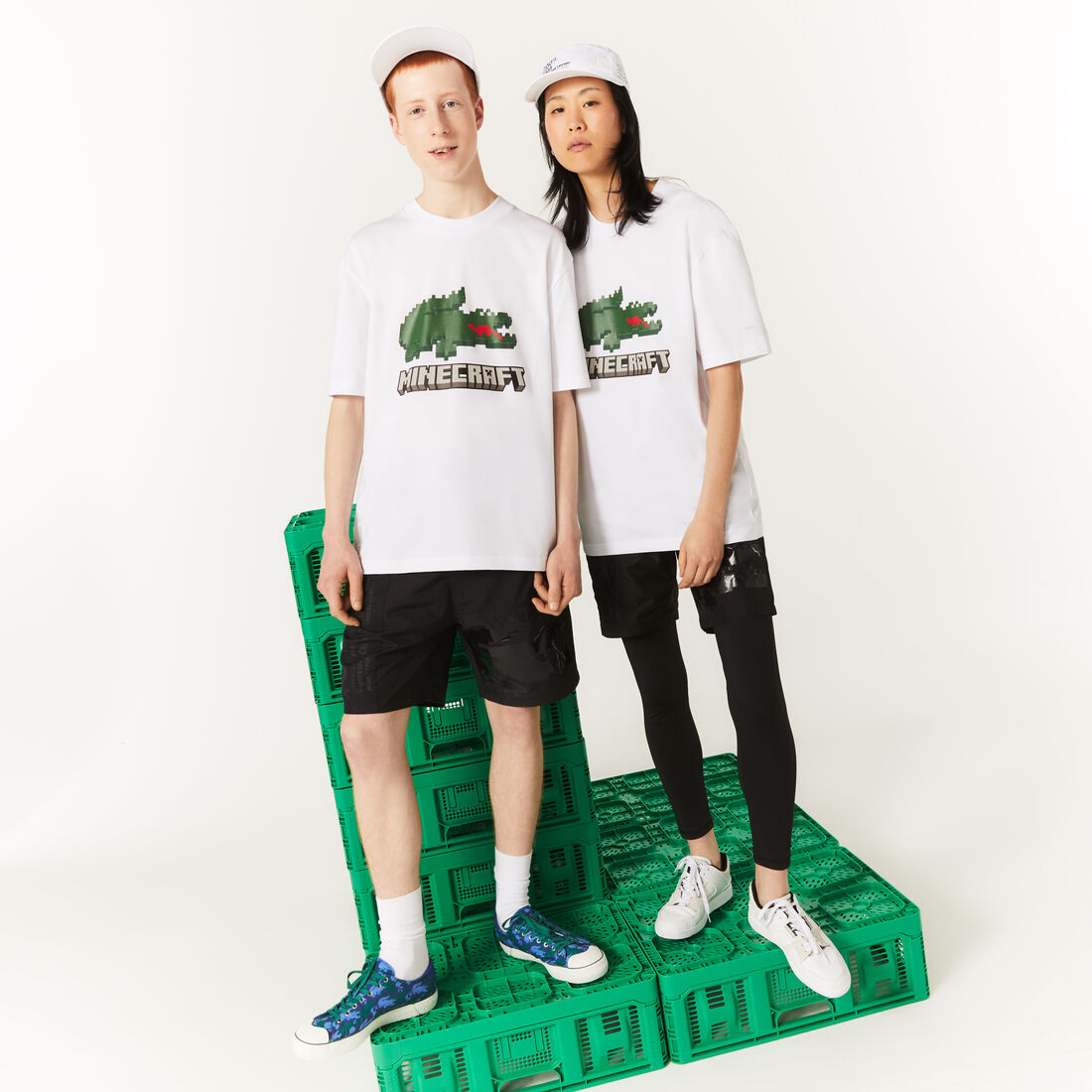 Lacoste X Minecraft Print Organic Cotton Men's T Shirts White | 582-UFTOPH