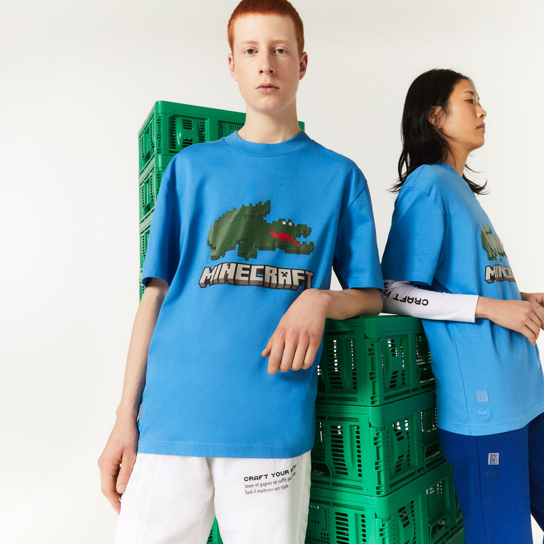 Lacoste X Minecraft Print Organic Cotton Men's T Shirts Blue | 903-XYNFMD