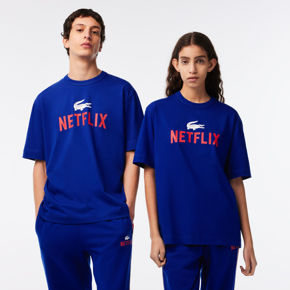 Lacoste X Netflix Loose Fit Organic Cotton Men's T Shirts Blue | 281-QTLHUS