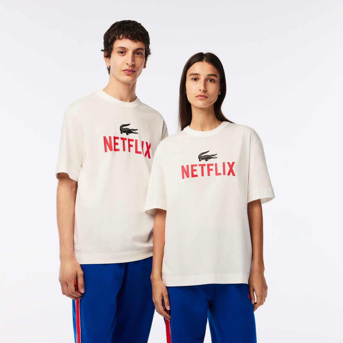 Lacoste X Netflix Loose Fit Organic Cotton Men's T Shirts White | 685-QHWPOV