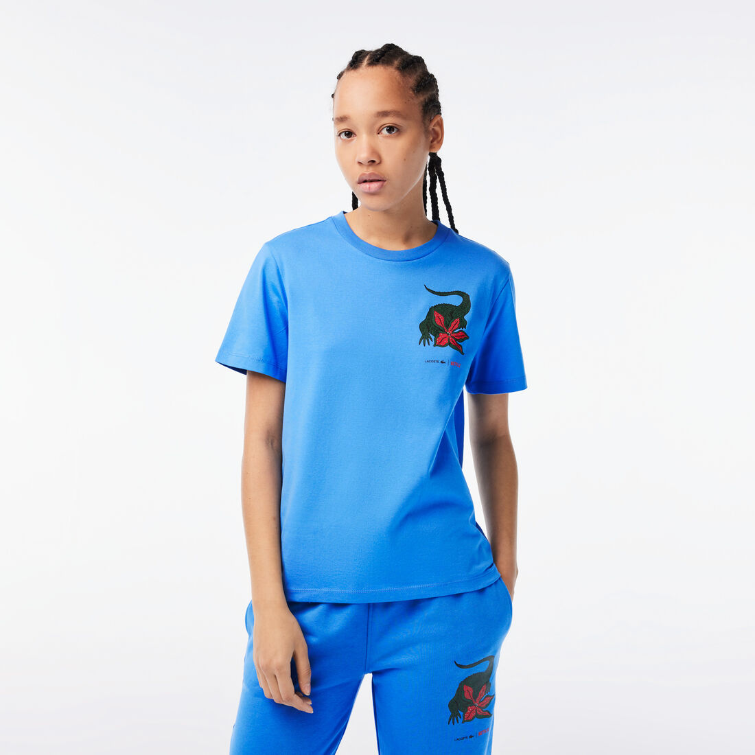 Lacoste X Netflix Organic Cotton Jersey Women's T Shirts Blue | 208-PGTBYM