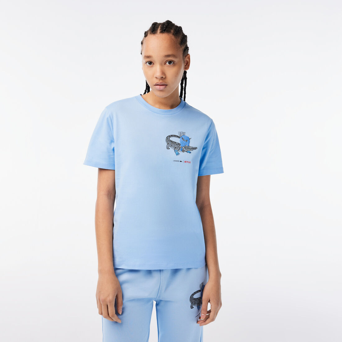 Lacoste X Netflix Organic Cotton Jersey Women's T Shirts Blue | 915-BQMDZI