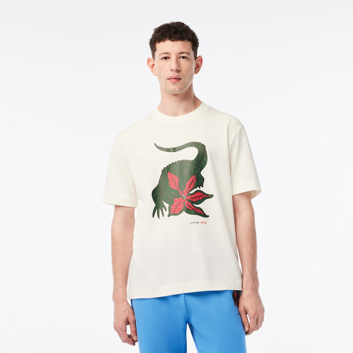 Lacoste X Netflix Organic Cotton Men's T Shirts White | 862-EVMXKB