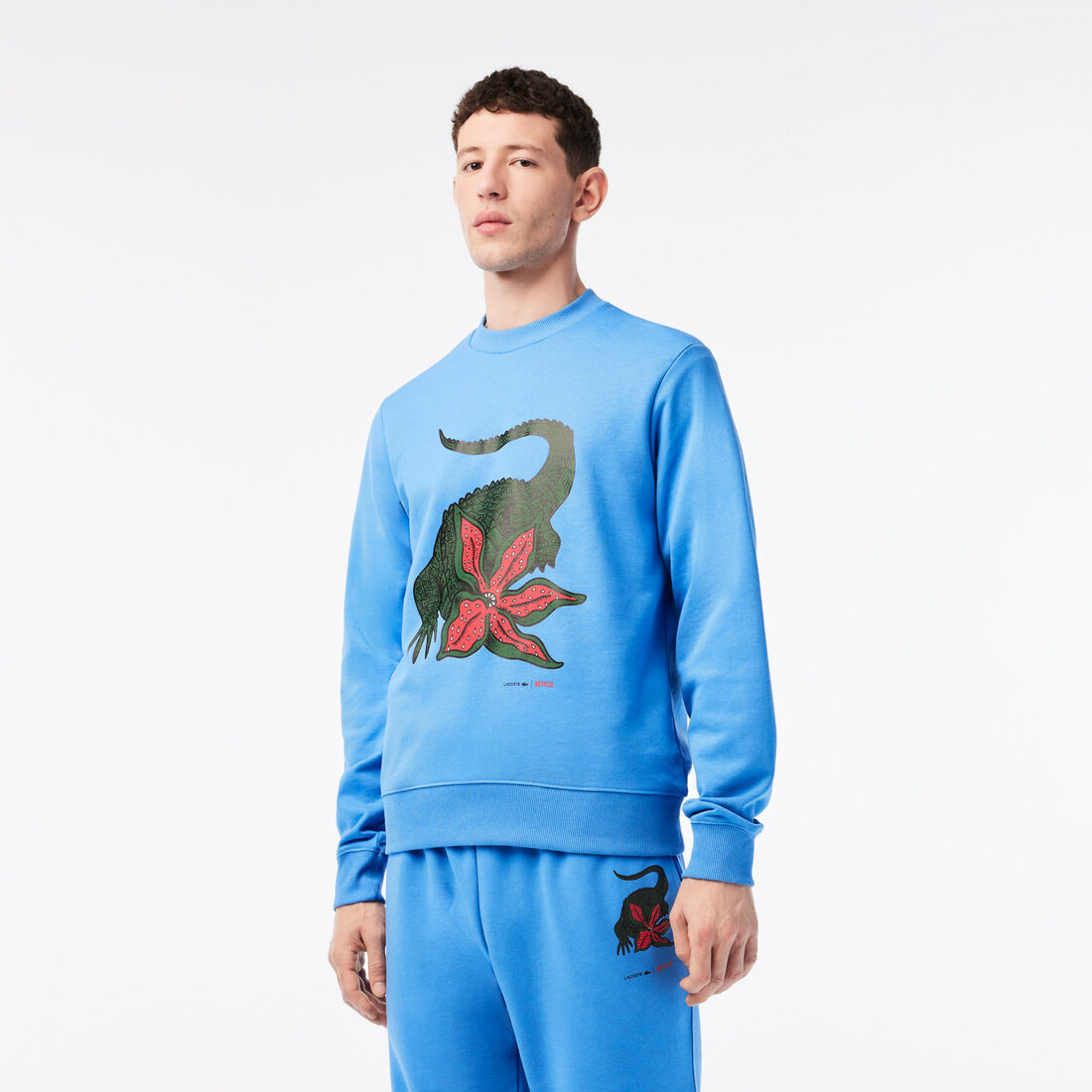 Lacoste X Netflix Organic Cotton Print Men's Sweatshirts Blue | 129-DTMEUS