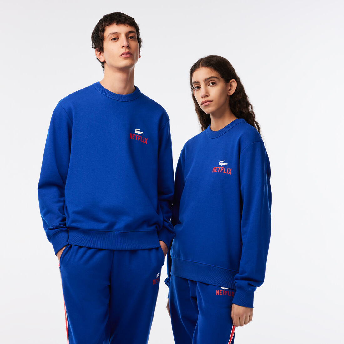 Lacoste X Netflix Round Neck Print Back Men's Sweatshirts Blue | 914-OELGJD