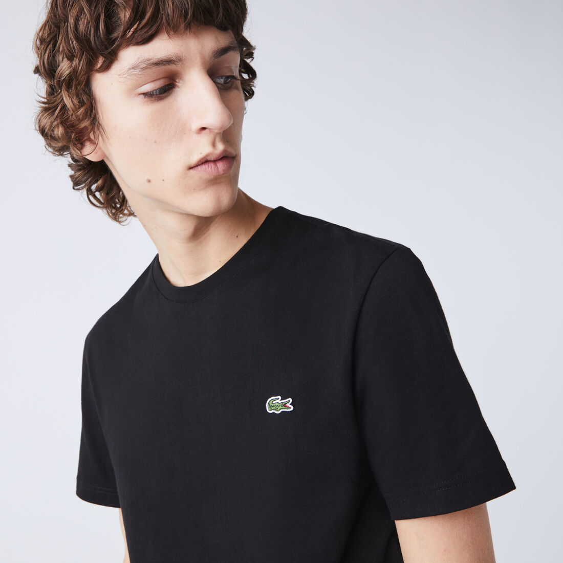 Lacoste Branded Bands Crew Neck Cotton Men's T Shirts Black | 298-VQSEYP