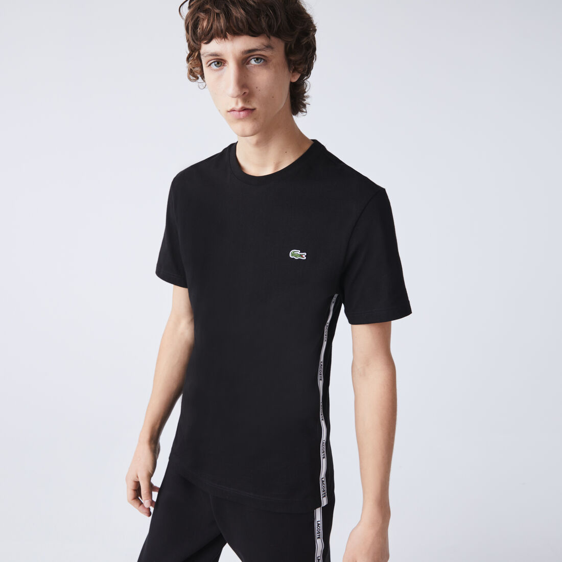 Lacoste Branded Bands Crew Neck Cotton Men's T Shirts Black | 298-VQSEYP