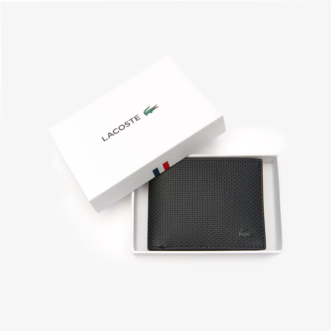 Lacoste Chantaco Piqué Leather 3 Card Men's Wallets Black | 495-CKDJZU