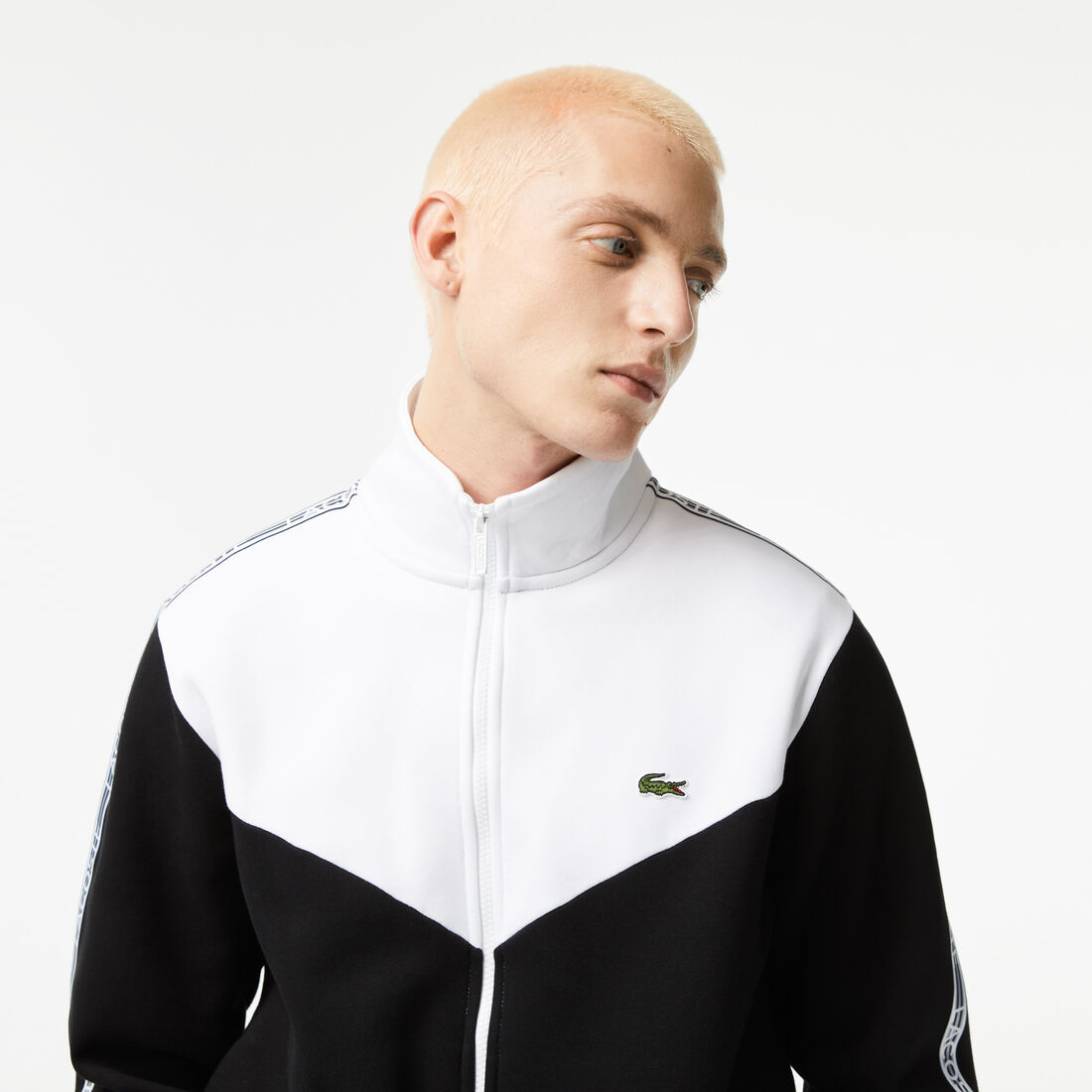 Lacoste Classic Fit Colourblock Zipped Men's Sweatshirts Black / White | 053-QNCXRW