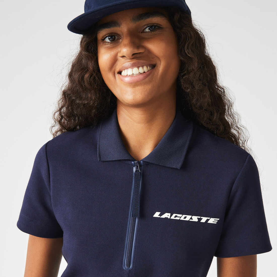 Lacoste Contrast Branded Two-ply Jersey Women's Dress Navy Blue | 589-PEOZXV