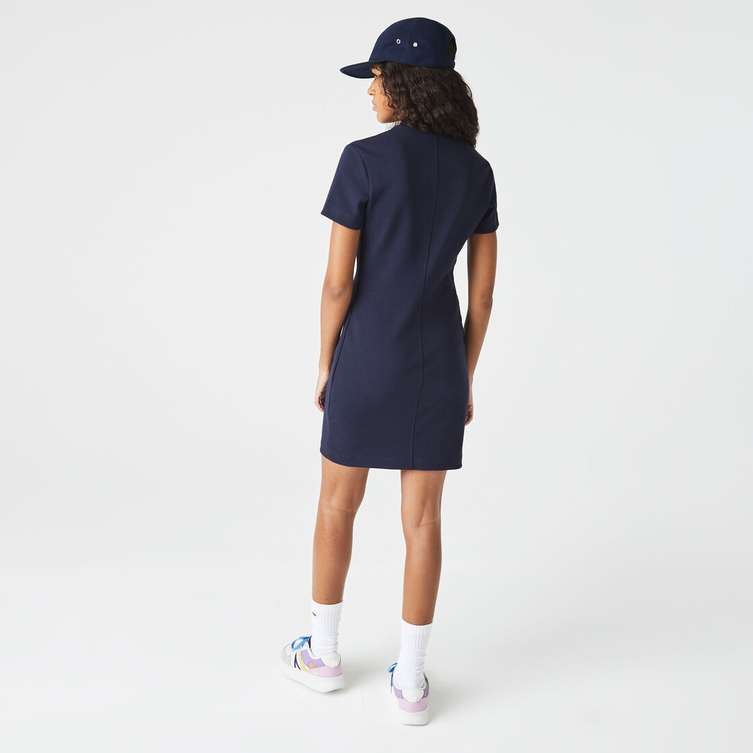 Lacoste Contrast Branded Two-ply Jersey Women's Dress Navy Blue | 589-PEOZXV