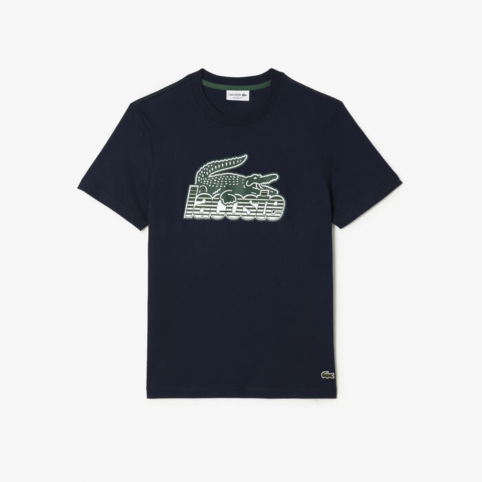 Lacoste Cotton Jersey Print Men's T Shirts Navy Blue | 176-CDRFLY