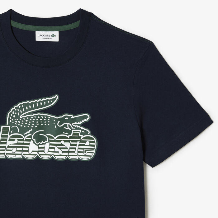 Lacoste Cotton Jersey Print Men's T Shirts Navy Blue | 176-CDRFLY