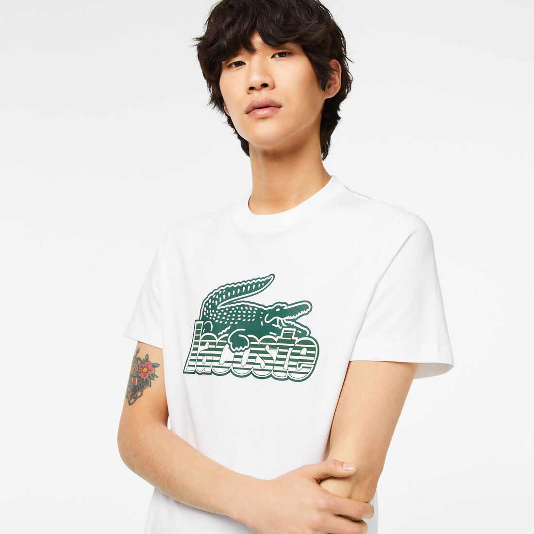 Lacoste Cotton Jersey Print Men's T Shirts White | 365-SCLTRW