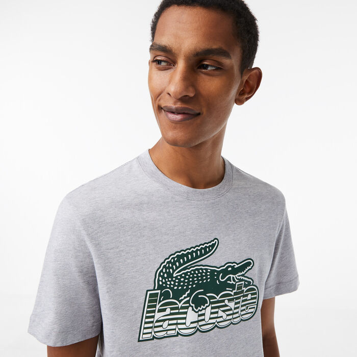 Lacoste Cotton Jersey Print Men's T Shirts Grey | 503-RYDOLN