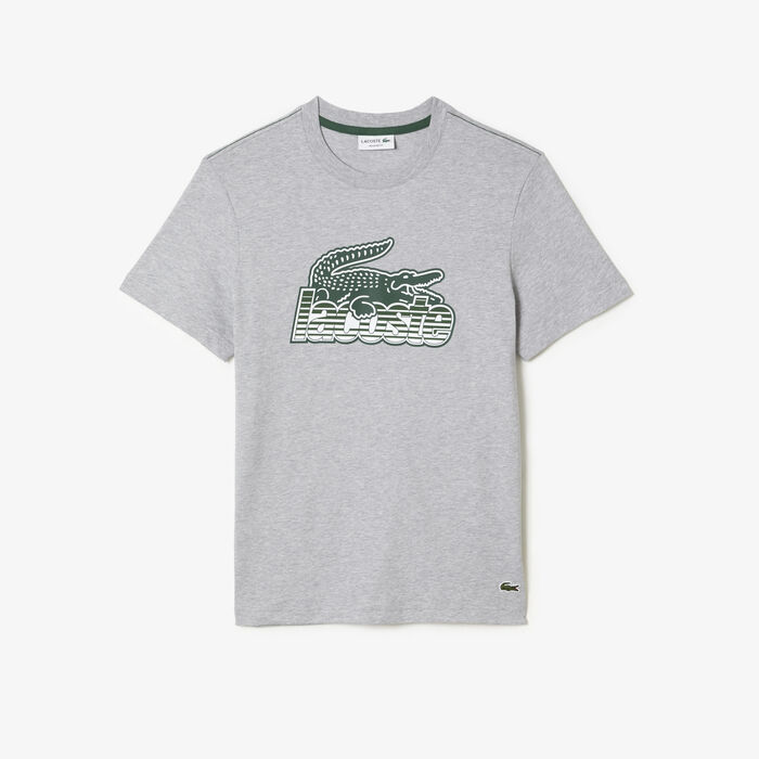 Lacoste Cotton Jersey Print Men's T Shirts Grey | 503-RYDOLN