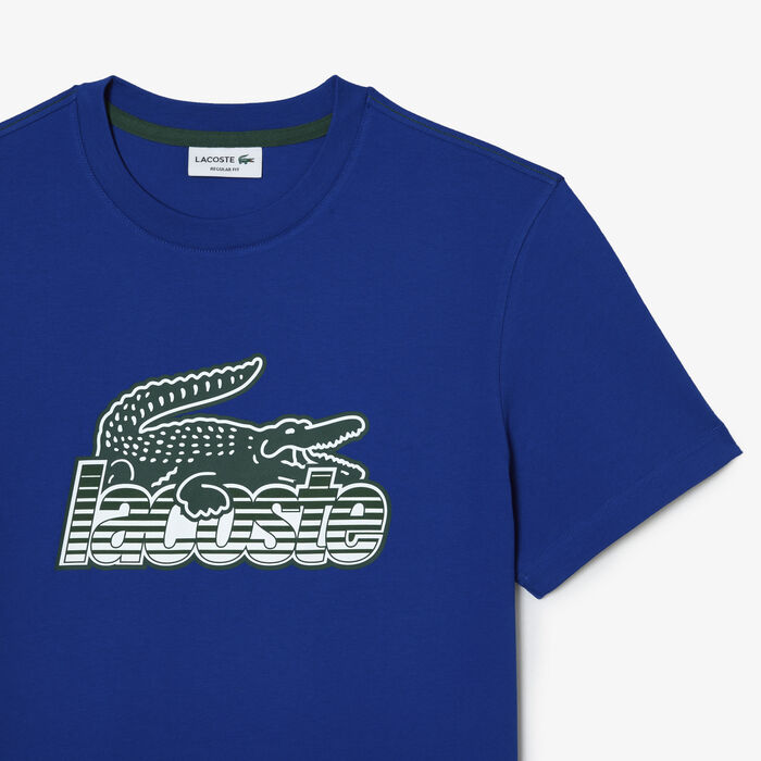 Lacoste Cotton Jersey Print Men's T Shirts Blue | 658-KSQEVF