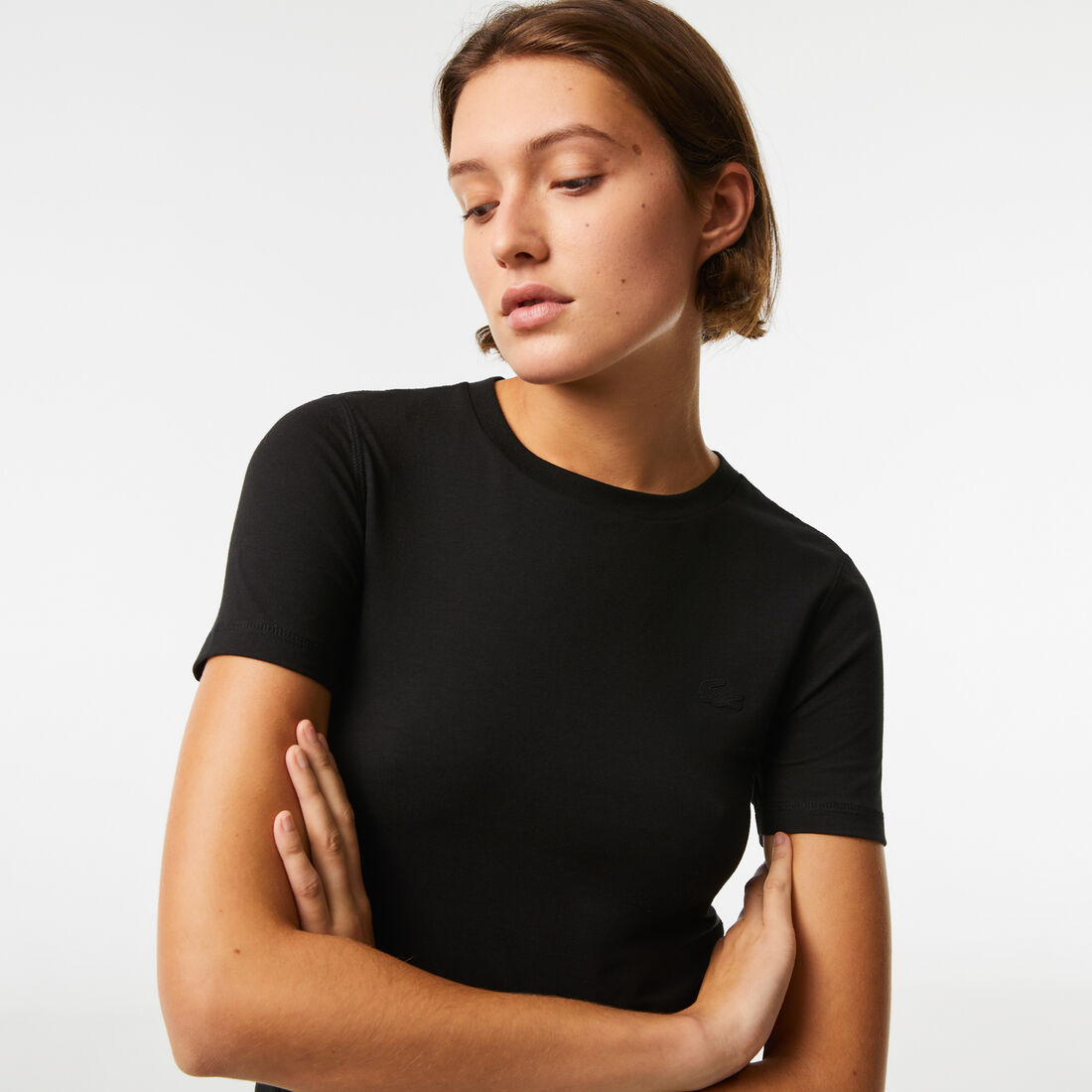 Lacoste Crew Neck Cotton Blend Women's T Shirts Black | 164-YOKLMJ