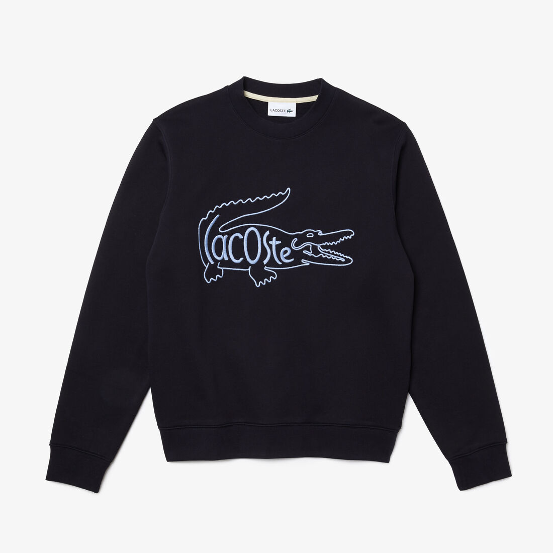 Lacoste Crew Neck Embroidered Crocodile Cotton Fleece Men's Sweatshirts Black | 758-CJEAQV