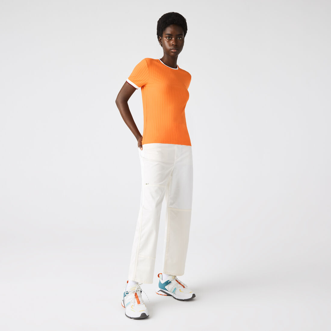 Lacoste Crew Neck Fantasy Knit Women's T Shirts Orange | 706-XLVBTK