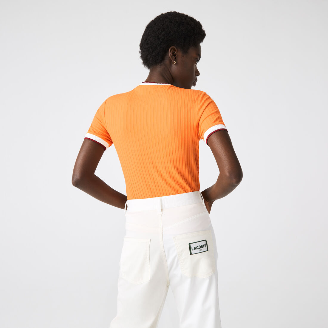 Lacoste Crew Neck Fantasy Knit Women's T Shirts Orange | 706-XLVBTK