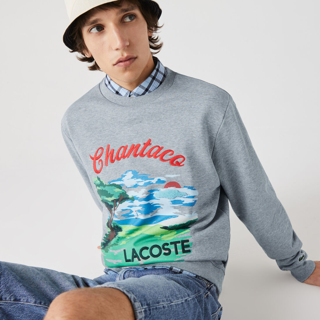 Lacoste Crew Neck Landscape Print Fleece Men's Sweatshirts Grey | 926-GLBYSH