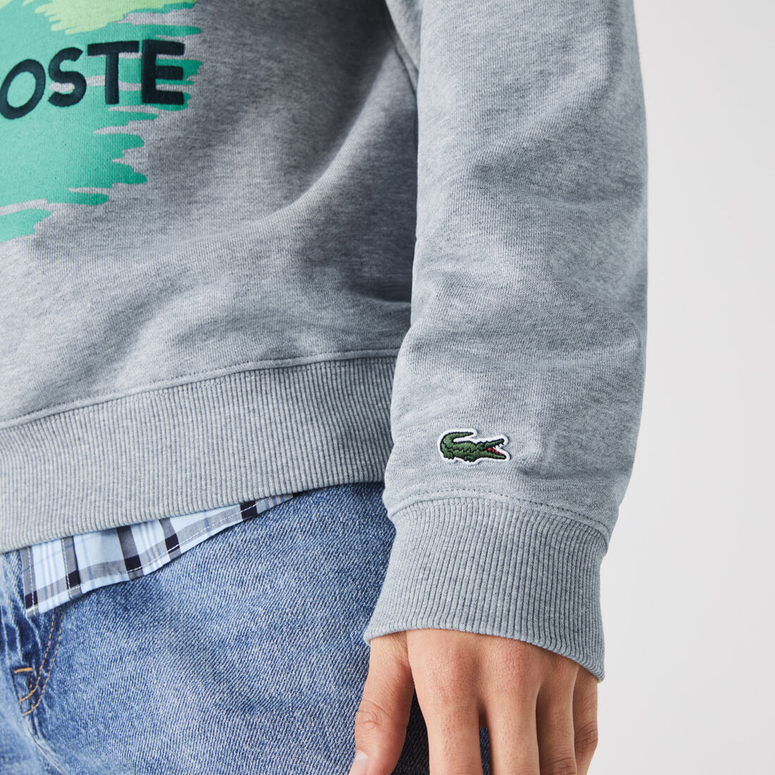 Lacoste Crew Neck Landscape Print Fleece Men's Sweatshirts Grey | 926-GLBYSH