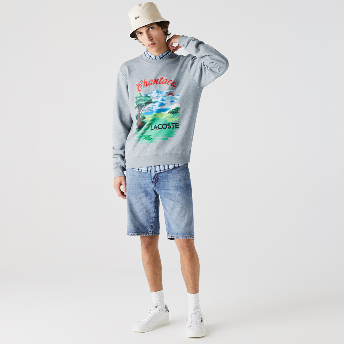 Lacoste Crew Neck Landscape Print Fleece Men\'s Sweatshirts Grey | 926-GLBYSH