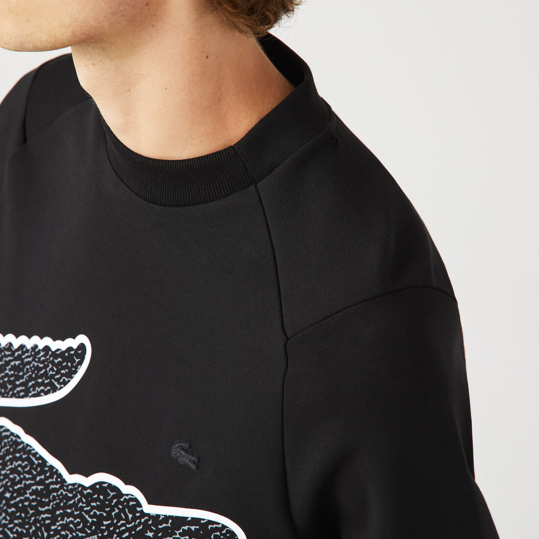 Lacoste Crew Neck Oversized Crocodile Cotton Blend Men's Sweatshirts Black | 019-KLZUAO