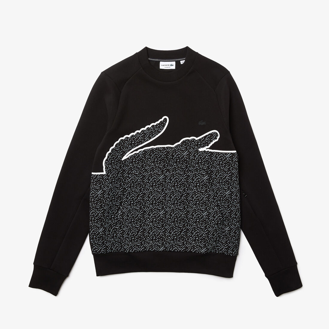 Lacoste Crew Neck Oversized Crocodile Cotton Blend Men's Sweatshirts Black | 019-KLZUAO