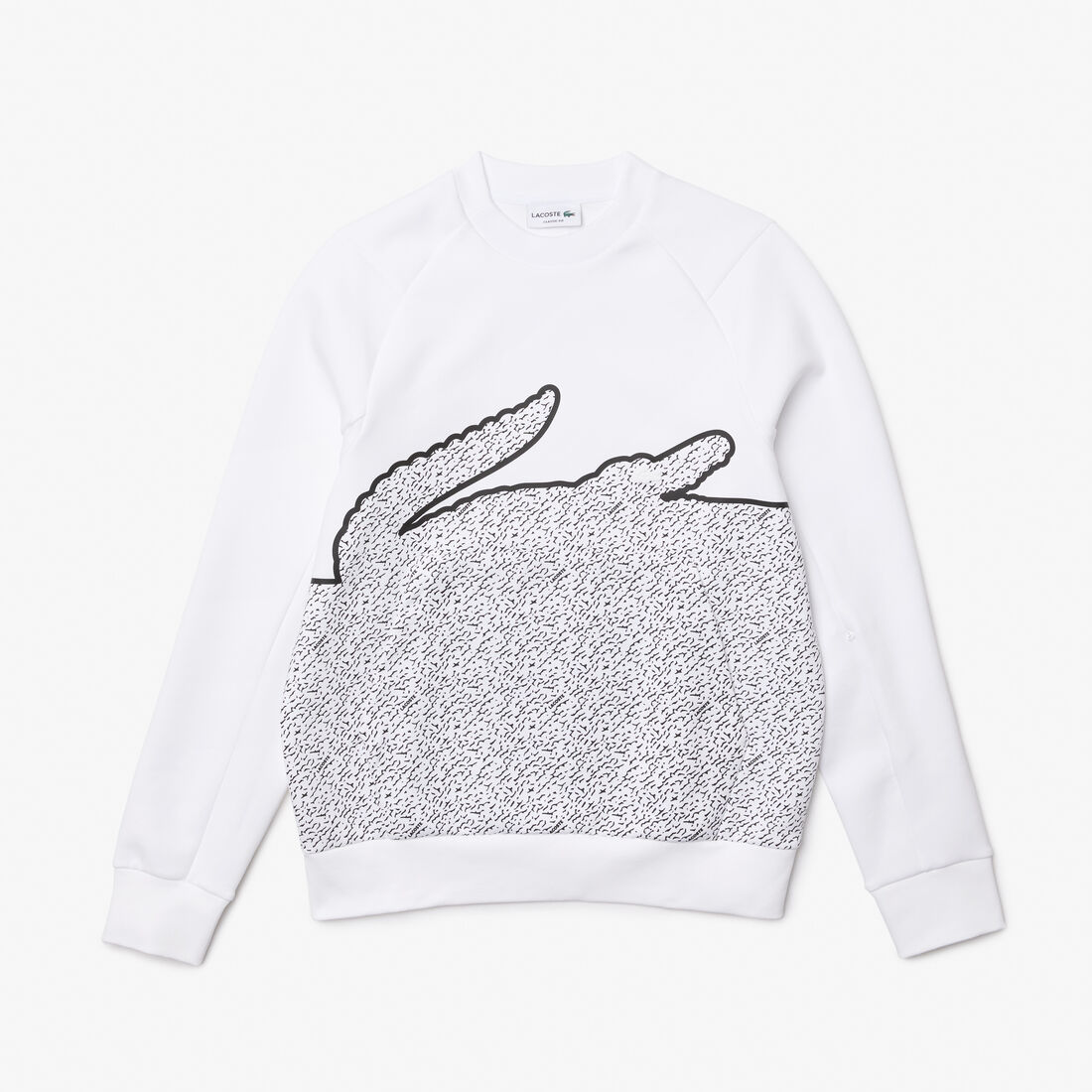 Lacoste Crew Neck Oversized Crocodile Cotton Blend Men's Sweatshirts White | 560-BTJASG